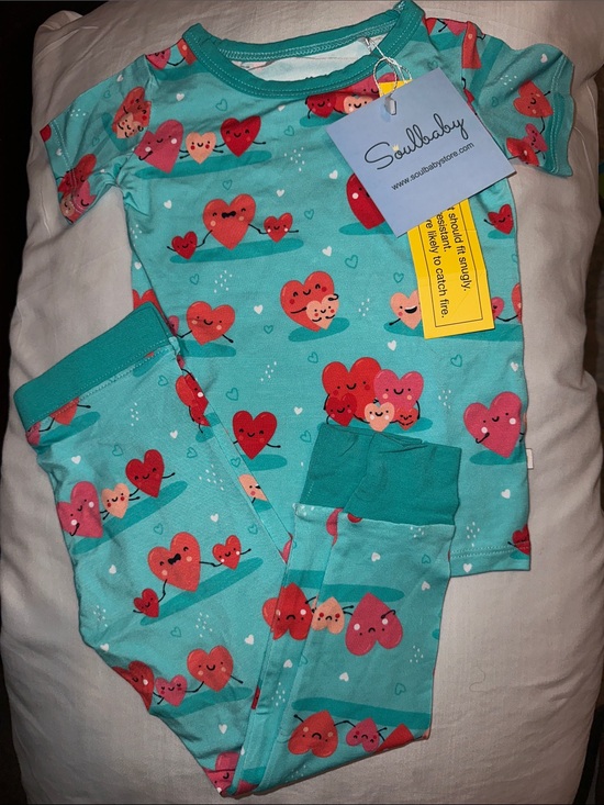 Soulbaby Other - Soulbaby Teal Heart Print Kids Pajama Set Bamboo